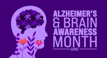 Junho é Alzheimer e cérebro consciência mês fundo modelo. feriado conceito. usar para fundo, bandeira, cartaz, cartão, e poster Projeto modelo com texto inscrição vetor