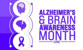 Junho é Alzheimer e cérebro consciência mês fundo modelo. feriado conceito. usar para fundo, bandeira, cartaz, cartão, e poster Projeto modelo com texto inscrição vetor