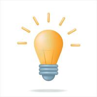 3d amarelo luz lâmpada ícone. luminoso lâmpada. ideia, solução, negócios, estratégia conceito. vetor