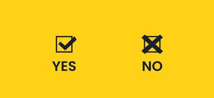 sim ou não. lista com uma marca de seleção em preto em um fundo amarelo. banner de vetor de antônimos.
