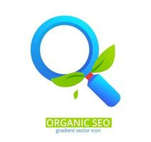 ícone do conceito de SEO orgânico. lupa com folhas verdes vetor