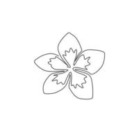 desenho de linha única contínua de plumeria de beleza fresca para logotipo de jardim. conceito de flor de frangipani de arte decorativa para impressão para têxteis de tecido de moda. ilustração em vetor desenho desenho de uma linha na moda