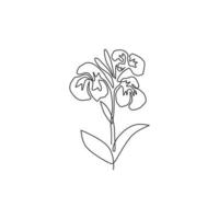 uma linha contínua de desenho de beleza canna fresca para o logotipo do jardim. conceito de flor de lírio de canna decorativo imprimível para impressão de pôster de arte de parede de decoração de casa. ilustração em vetor moderno desenho de linha única