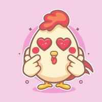 kawaii frango animal personagem mascote com amor placa mão gesto isolado desenho animado vetor