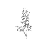 desenho de uma linha beleza fresco larkspur para o logotipo do jardim. decorativo do conceito delphinium perene para impressão de cartaz de arte de decoração de parede em casa. ilustração em vetor desenho moderno linha contínua