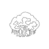 único desenho de linha de uma grande árvore de banyan frondosa e sombreada. conceito de planta decorativa ficus benghalensis para o logotipo do parque nacional. ilustração gráfica do vetor moderno desenho linha contínua