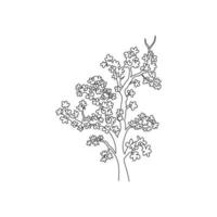 única linha contínua desenho beleza japão sakura tree. planta de flor de cerejeira decorativa para impressão de arte de pôster de parede de decoração de casa. viagens e passeios. ilustração em vetor gráfico moderno desenho de uma linha