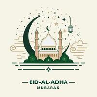 eid al adha Mubarak mesquita ilustração fundo Projeto. vetor