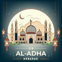 eid al adha Mubarak mesquita ilustração fundo Projeto. vetor