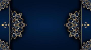 Sombrio azul ornamental fundo, com ouro mandala decoração vetor