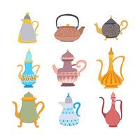 árabe chá Panela conjunto desenho animado ilustração vetor