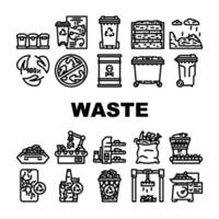 desperdício Ordenação lixo plástico ícones conjunto vetor