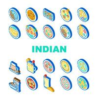 indiano cozinha Curry Comida frango ícones conjunto vetor