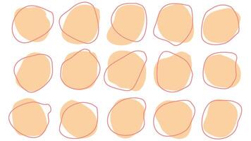 15 moderno bege assimétrico formas líquido irregular blob com Rosa linha abstrato elementos gráfico plano estilo Projeto fluido ilustração definir. agradável ameba bolhas, manchas, gotas ou manchas agrupar vetor