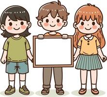 desenho animado crianças segurando placa ilustração vetor