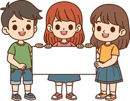 desenho animado crianças segurando em branco placa vetor