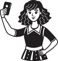 lindo menina é levando selfie de Smartphone isolado em branco fundo vetor