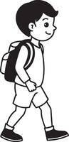 Garoto com mochila ir para escola coloração página costas para escola conceito ilustração vetor