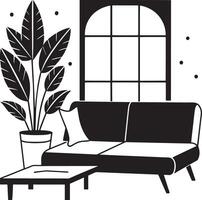 vivo quarto com sofá e plantar projeto, casa decoração interior vivo construção apartamento e residencial tema ilustração vetor
