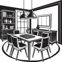 jantar quarto interior - Preto e branco ilustração vetor