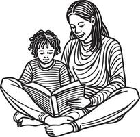 mãe e filha lendo uma livro. ilustração vetor