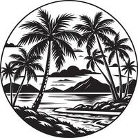 tropical ilha com Palma árvores ilustração dentro Preto e branco vetor