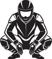 ilustração do uma motociclista com capacete. Preto e branco ilustração em branco fundo. vetor