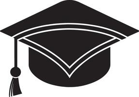graduação boné ícone. plano Preto símbolo. isolado em uma branco fundo. vetor
