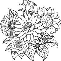 lindo floral coloração livro página para adultos. Preto e branco ilustração. vetor