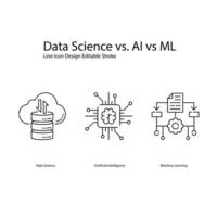 artificial inteligência, ai, máquina aprendizado, ml, dados Ciência ilustração ícone desenhos vetor