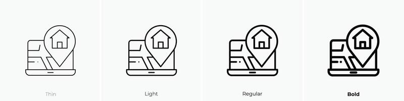localização ícone. afinar, luz, regular e negrito estilo Projeto isolado em branco fundo vetor