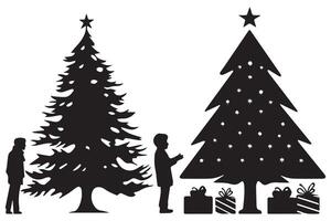 silhueta do uma família decoração uma Natal árvore com todos elementos Como separado objetos vetor