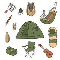 mão desenhado piquenique, viagem e acampamento tema. ilustração vetor
