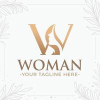 lindo carta W monograma logotipo com mulher silhueta vetor