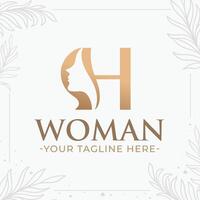 lindo carta h monograma logotipo com mulher silhueta vetor