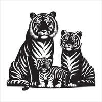 tigre família definir, Preto cor silhueta vetor
