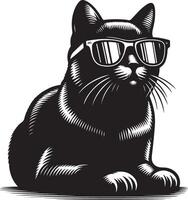 gato com oculos de sol , Preto cor silhueta, vetor