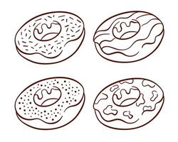 rosquinha coleção dentro linha arte estilo. conjunto do doces para padaria Projeto. ilustração isolado em uma branco fundo. vetor