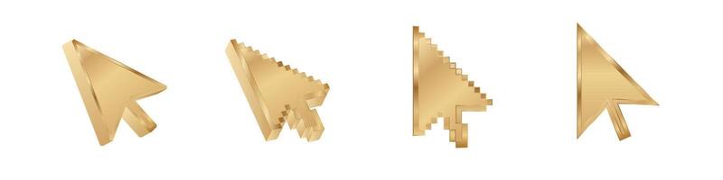 clique cursor 3d ouro ícone. computador rato ponteiro dourado seta vetor