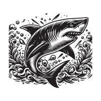 logotipo do Tubarão Preto e branco silhueta Projeto vetor