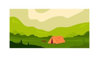 uma desenho animado ilustração do uma barraca dentro a meio do uma campo vetor