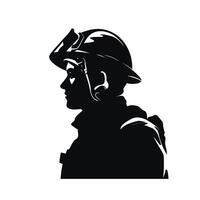 perfil silhueta do bombeiro com capacete vetor