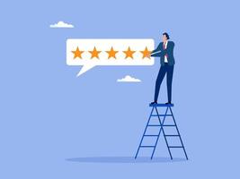 5 estrelas Avaliação opinião, cliente satisfação, Comente ou dando produtos análise, a melhor reputação ou classificação, avaliação, excelente prêmio, cliente ou cliente dando cinco estrelas comentários análise. vetor