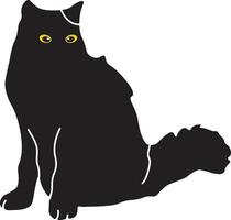 feliz internacional gato dia silhueta isolado em branco fundo. com kawaii amarelo olhos. ilustração Projeto vetor
