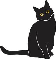feliz internacional gato dia silhueta isolado em branco fundo. com kawaii amarelo olhos. ilustração Projeto vetor