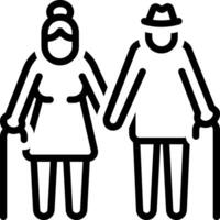 Preto linha ícone para idosos casal vetor