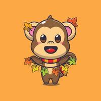 fofa macaco com outono folha decoração. vetor