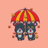 fofa casal pantera com guarda-chuva às outono temporada. vetor