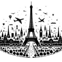 Preto e branco ilustração do a eiffel torre passeios turísticos dentro Paris vetor