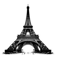 Preto e branco ilustração do a eiffel torre passeios turísticos dentro Paris vetor